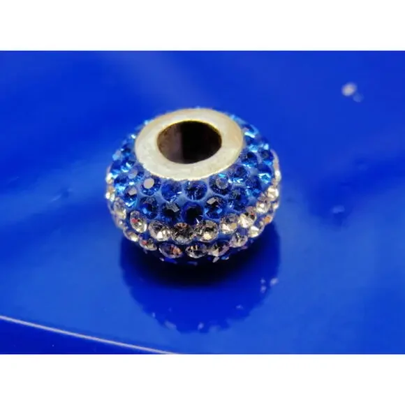 Bead Spacer Blue White Simulated Cubic Zirconia Vintage Sterling Silver 925 - Picture 2 of 10